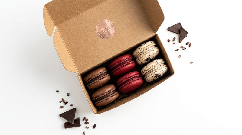 The Chocolate Reserve — French macarons in Chocolate Dream, Red Velvet, and Cookies & Crème