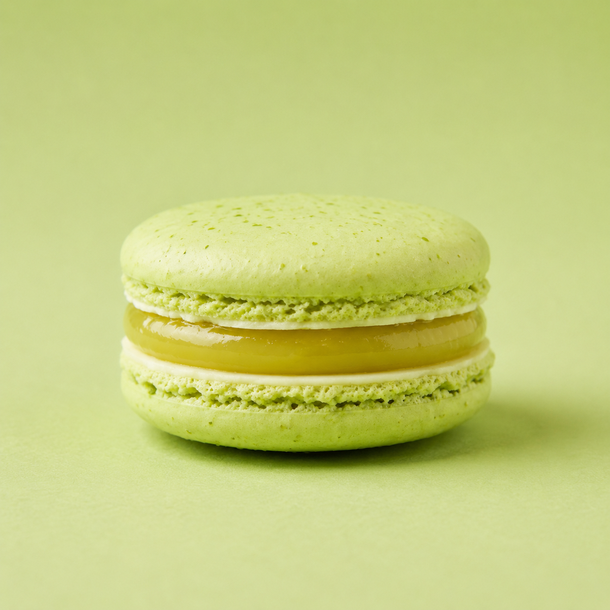 Fresh lime macaron on a vivid green background