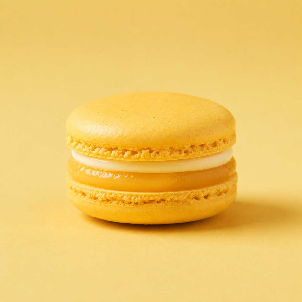 Golden pineapple macaron on a warm yellow background